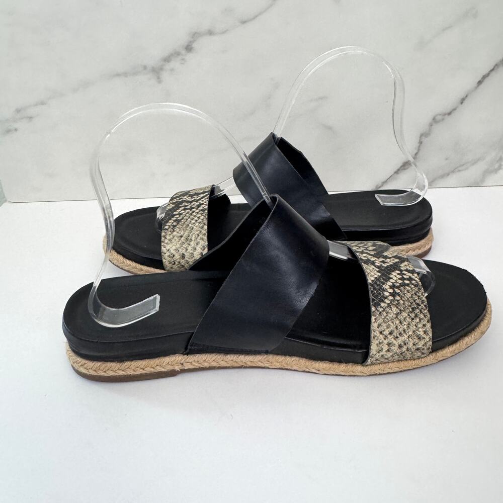 Franco Sarto Womens Babs Flat Sandals Size 8 Snake Print Casual Summer Black